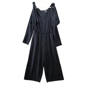 Club Monaco Eliza Cold Shoulder Jumpsuit Size 6 Nave Long Sleeve Wide Leg Crop